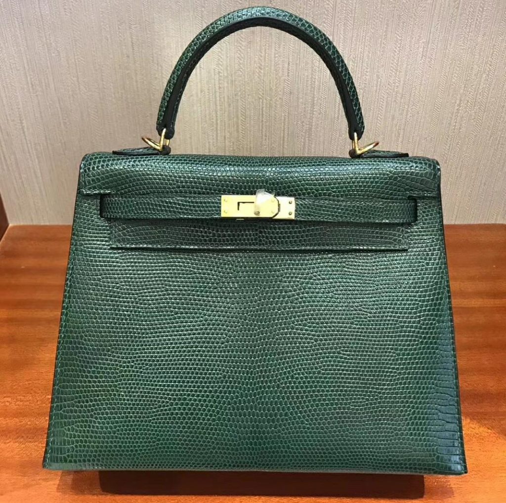 爱马仕凯莉包价格 Hermes Kelly 25 bag Lizard 蜥蜴皮皮革 CK67祖母绿 金扣 Hermès Birkin