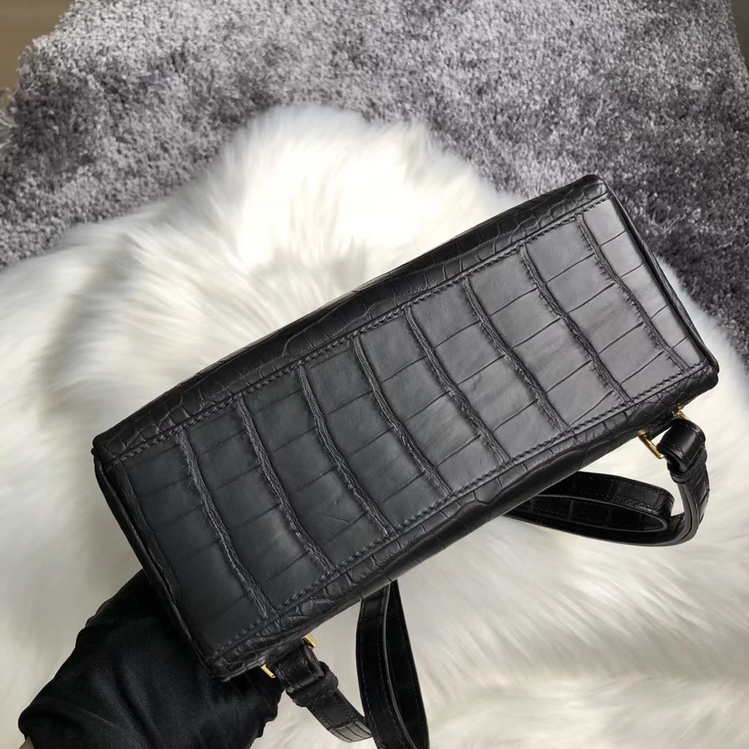Hermes 20cm Shiny Black Nilo Crocodile Kelly Ado Backpack Bag with, Lot  #56150
