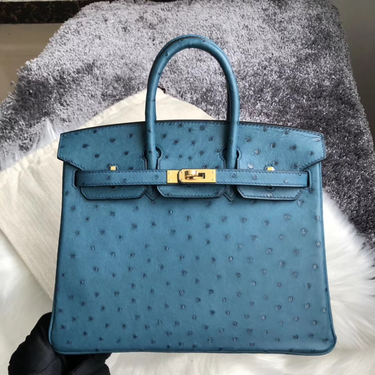 California USA Hermes Birkin 25cm Ostrich 7C Blue Cobalt 珊瑚蓝 Hermès